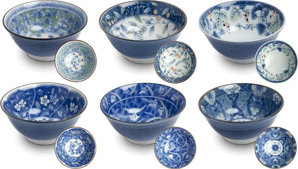 WestCraft Suppenschale Ramen Bowl Japan - Porzellan-Schalen 15 cm - 6er Mix-Set Blütenpracht, Porzellan, (6-tlg), Hochwertig, asiatische Reis-, Nudel-, Tapas-, Udon-, Müsli-Schüssel