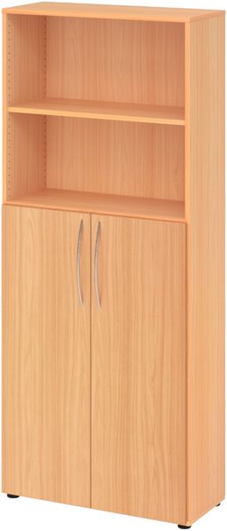 bümö Mehrzweckschrank 80cm breit, Aktenschrank o. Schuhschrank hoch, Regal Schrank-Kombi, Küchenschrank in Buche aus Holz, Vorratsschrank & Haushaltsschrank mit Metallgriffen, 4770-6-6-BM