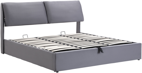 Merax hydraulisches Polsterbett mit drei Schubladen, Bettkasten, Lattenrost & Kopfteil, ohne Matratze, Samt grau, 180 x 200 cm Bild 8