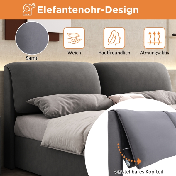 Merax hydraulisches Polsterbett mit drei Schubladen, Bettkasten, Lattenrost & Kopfteil, ohne Matratze, Samt grau, 180 x 200 cm Bild 6