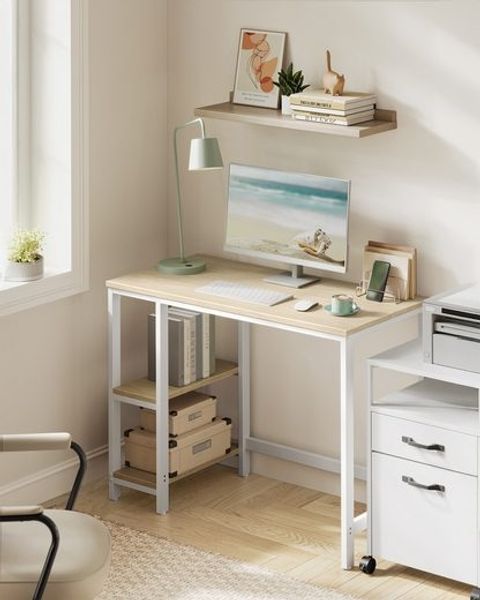 VASAGLE Tisch, Computertisch, Bürotisch, 100 x 50 x 76 cm, moderner Stil, für Arbeitszimmer, Schlafzimmer, Wohnzimmer, naturbeige-perlweiß