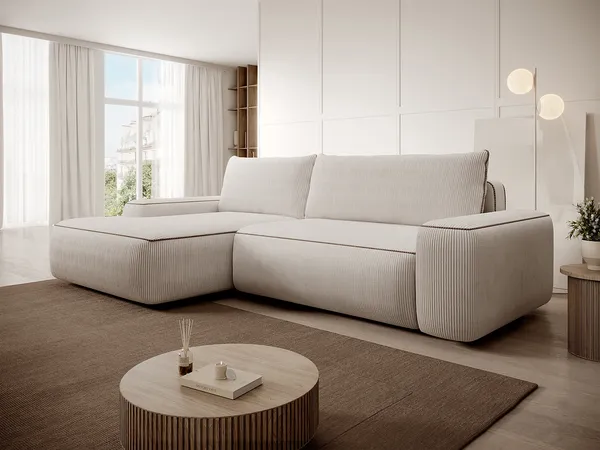 Vente-unique - ZOMELA Sofa SamtStoff Beige - B 162 cm x H 87 cm x L 264 cm