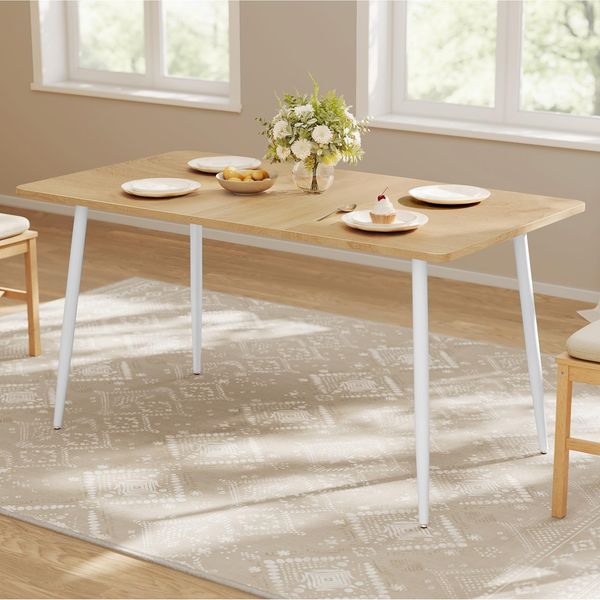 VASAGLE Esstisch für 4-6 Personen, Esszimmertisch, Küchentisch im Landhausstil, hitzebeständige Tischplatte, schneller Aufbau, 75 x 140 x 75 cm, goldeichenfarben-wolkenweiß KDT100YA02