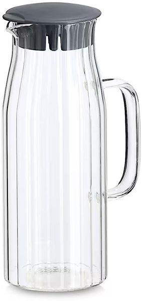 ZELLER 19675 Glaskaraffe 1000 ml mit Kunststoffdeckel, grau, ca. 13,3 x 9 x 24 cm