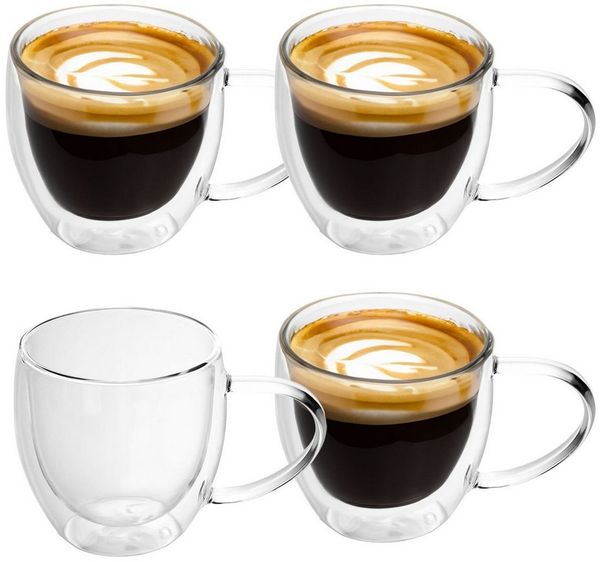 Intirilife Thermoglas, 4-tlg, Glas, Gläser Set Thermoglas Teeglas Kaffeeglas 200ml Doppelwandig (4-tlg)