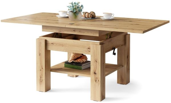 designimpex Couchtisch Design Couchtisch Cleo stufenlos höhenverstellbar aufklappbar Esstisch