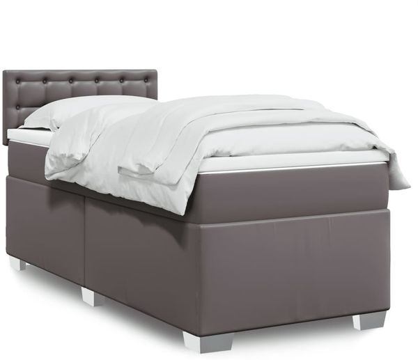vidaXL Boxspringbett mit Matratze Grau 100x200 cm Kunstleder 3288410