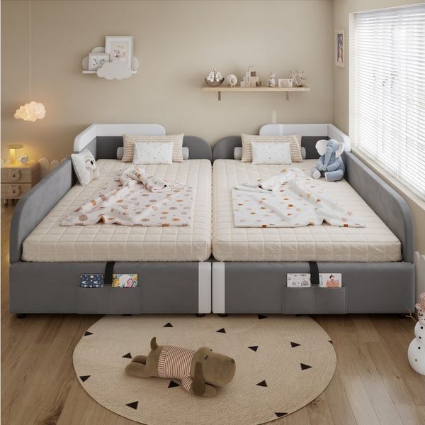 REDOM Schlafsofa mit Erhöhter Weicher Zaun, Hydraulischem Stauraum, 90x200/180x200 cm Aufbewahrungstasche am Fußende, Polsterbett Kinderbett, Inklusive Matratze