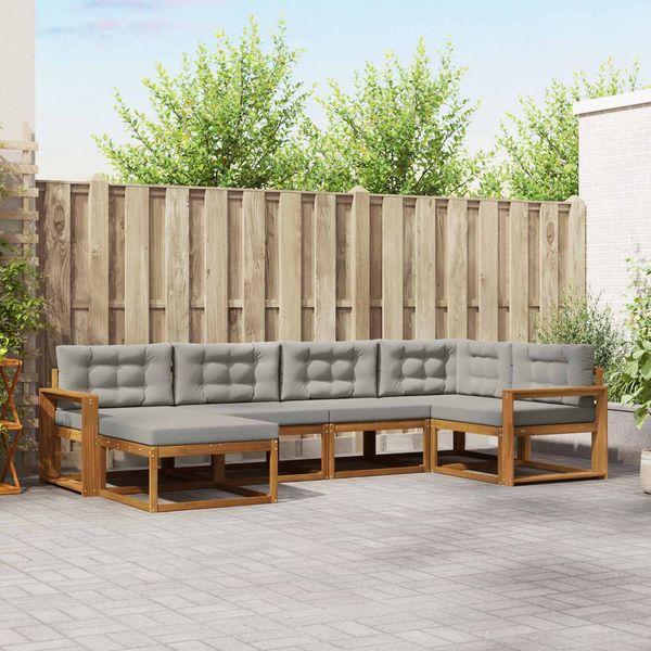 vidaXL Outdoor-Sofagarnitur mit Kissen 6 pcs Natürlich und Hellgrau 3367829