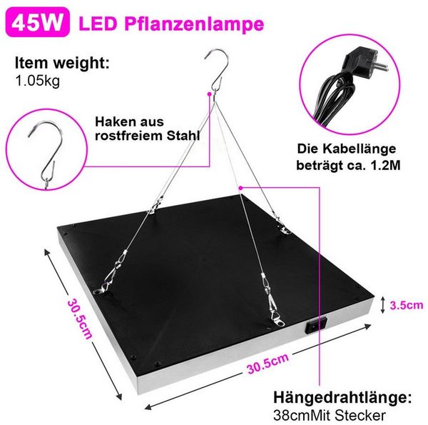 Clanmacy Pflanzenlampe 15/45W LED Grow Lampe mit Rot Blau Licht Zimmerpflanzen Wachstumslampe