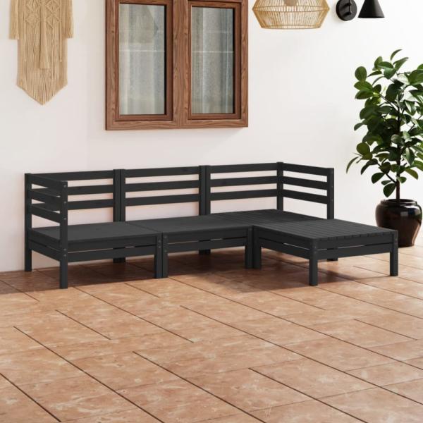 vidaXL 4-tlg. Garten-Lounge-Set Massivholz Kiefer Schwarz 3082671