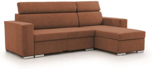 Ecksofa Schlafsofa Sofa CANTON in Stoff Camelia Rostbraun Ottomane Rechts