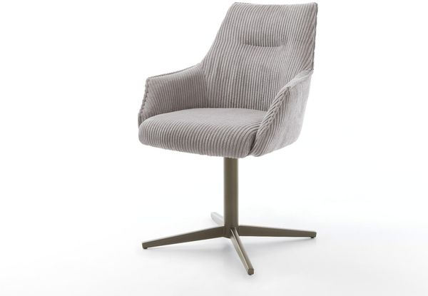 Drehstuhl Alja-Flex mit Armlehnen Cord Silbergrau Fußkreuz Effektfinish Titan 360° drehbar Taschenfederkern