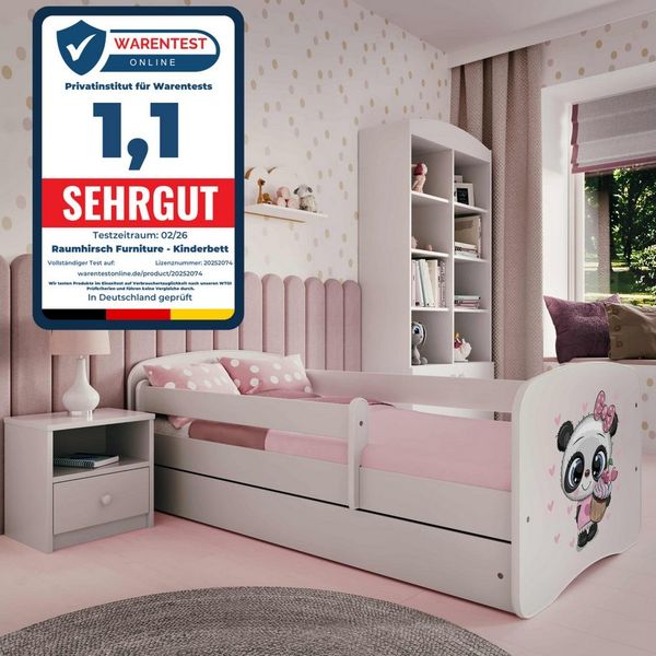 Raumhirsch Furniture Kinderbett 70x140, 80x160, 80x180 cm - Komplettset mit Matratze & Schublade (Bett für Mädchen, Einzelbett Kinder 2–12, mit Rausfallschutz & Lattenrost), verschiedene Farben & Designs