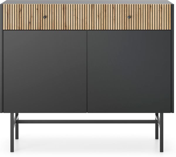 AX LIVING Kommode modern Dinley 104 cm Schwarz mit Eiche-Riffeloptik Bild 2