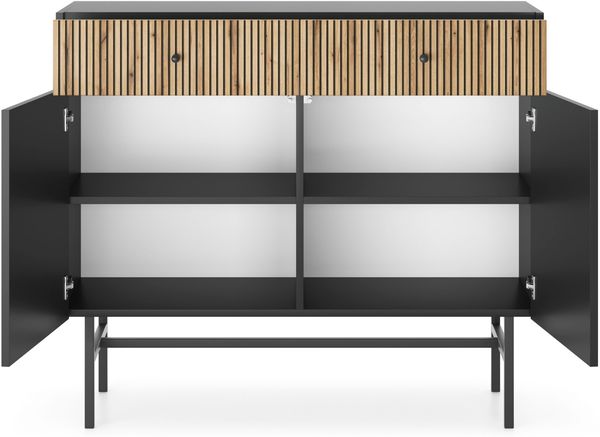 AX LIVING Kommode modern Dinley 104 cm Schwarz mit Eiche-Riffeloptik Bild 3