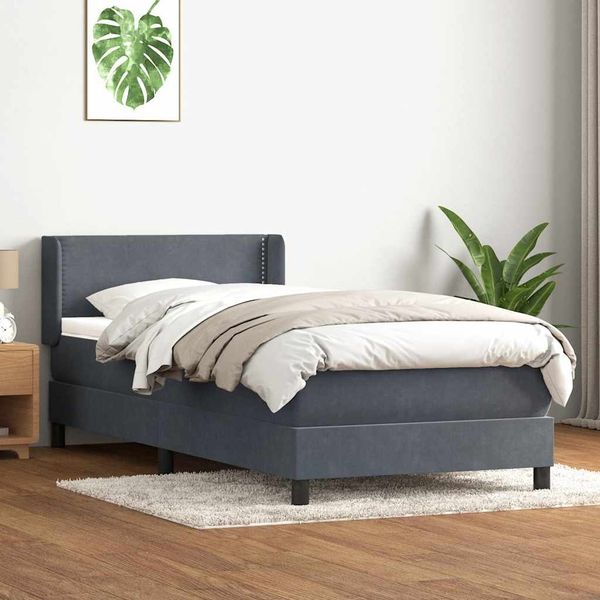 vidaXL Boxspringbett mit Matratze Dunkelgrau 90x220 cm Samt 3318058