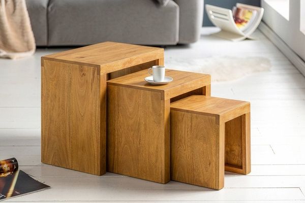 riess-ambiente Beistelltisch MAKASSAR 45cm braun - Mangoholz, Massivholz, Handarbeit, variabel (Set, 3-St, 3x Beistelltisch), frei stellbare Couchtische - ideal für Wohnzimmer, TV-Ecke oder Lofts
