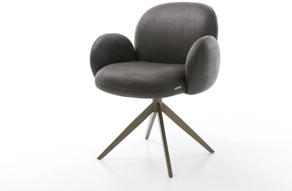 Drehstuhl Nube-Flex mit Armlehnen Mikrofaser Anthrazit Vintage Kreuzgestell breit Effektfinish Titan 360° drehbar Taschenfederkern