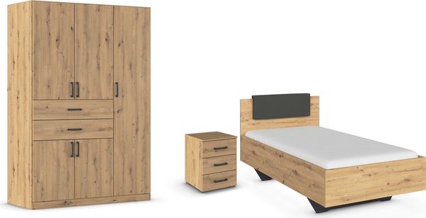 rauch Schlafzimmer-Set Komplettzimmer Komplettschlafzimmer Schlafzimmer-Set (3-St) MAIKA, (Set, 3-tlg), Schrank 3 Breiten, 2 Höhen, Bett 100 cm, Nachttisch MADE IN GERMANY