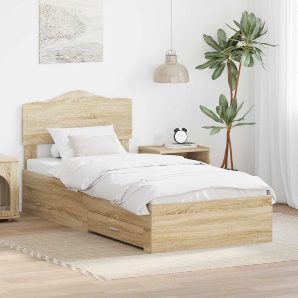 vidaXL Bettrahmen mit Kopfteil Sonoma-Eiche 70 x 190 cm Holzwerkstoff 3413258