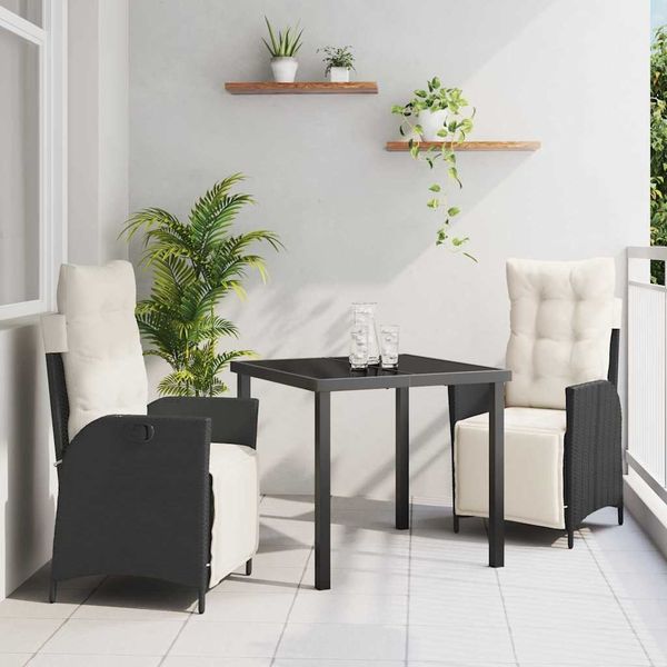 vidaXL Garten Essgruppe mit Kissen 3 pcs Schwarz Poly-Rattan 3380526