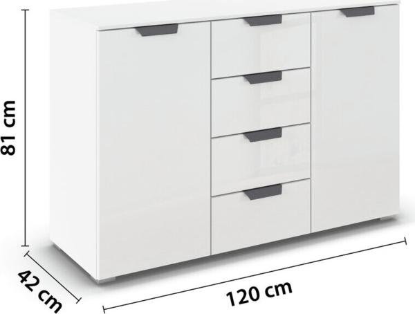 rauch Aditio Box, Kommode, 1-türig, 4 Schubladen, mit Glasfront, mit Softclose-Funktion, Farbe Weiß, BxHxT 120x81x42cm Bild 4
