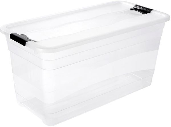 keeeper Aufbewahrungsbox mit Deckel und Schiebeverschluss, 79,5 x 39,5 x 40 cm, 83 l, Cornelia, Transparent