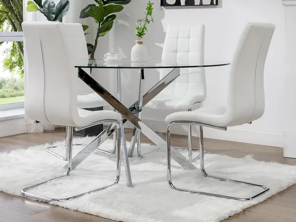 Vente-unique - COSIMA Essgruppe Glas TransparentSilberfarben - B 140 cm x H 77 cm x L 140 cm