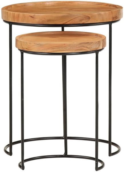 2-tlg. Couchtisch-Set, Sofatische Massivholz Akazie und Stahl Bild 5