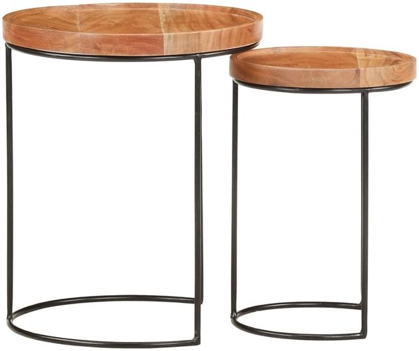 2-tlg. Couchtisch-Set, Sofatische Massivholz Akazie und Stahl Bild 3