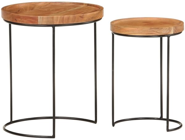 2-tlg. Couchtisch-Set, Sofatische Massivholz Akazie und Stahl