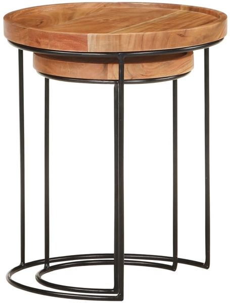 2-tlg. Couchtisch-Set, Sofatische Massivholz Akazie und Stahl Bild 4
