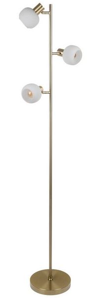 näve Stehlampe Learta, ohne Leuchtmittel, 3er Spot, exkl. 3x E14, messing matt, Glasschirme weiß opal, H: 154cm