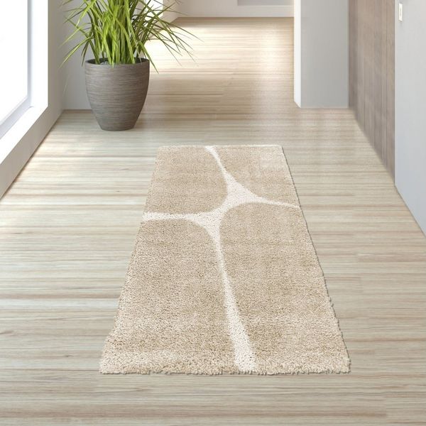 TeppichHome24 Teppich Moderner Hochflor Teppich mit organischem Muster in Creme Beige, rechteckig