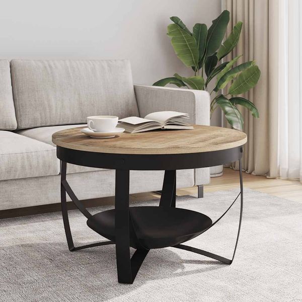 Couchtisch, Sofatisch Ø68x43 cm Raues Mangoholz