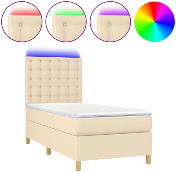 vidaXL Boxspringbett mit Matratze & LED Creme 90x190 cm Stoff 3135722
