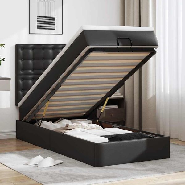 vidaXL Ottoman-Bett mit Matratze & LEDs Schwarz 80x200 cm Kunstleder 3313820