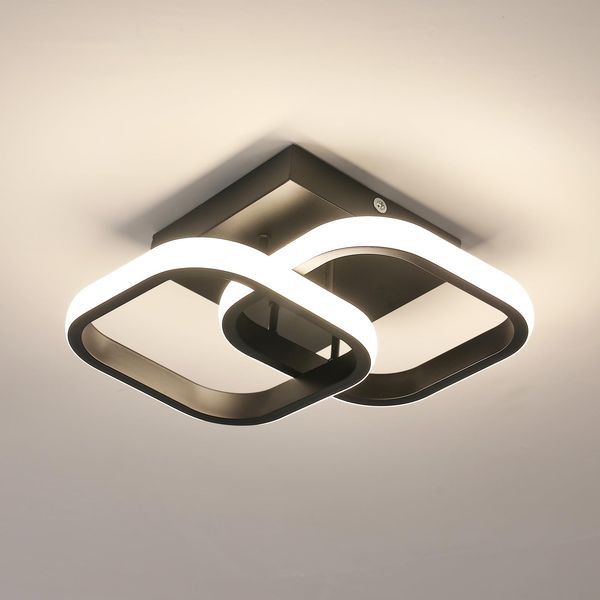 Osairous LED Deckenleuchte Moderne, Deckenlampe LED Schwarz 19W 2137LM, 4500K Neutrales Licht, Quadratische Deckenbeleuchtung Lampen Acryl für Schlafzimmer Wohnzimmer Küche Balkon Korridor, 29CM