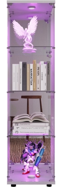 FUROKOY Glasvitrine Standvitrine, Modern Glas Vitrinenschrank mit Beleuchtung (4 Lagen Glasvitrine mit 1 Glastür, Sammlervitrine, 1-St, für Sammlerstücke Bücher Wein)