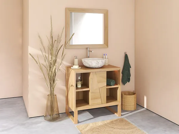 Vente-unique - MATARAM Waschbeckenmöbel Holz, Platte Beige - B 50 cm x H 80 cm x L 80 cm