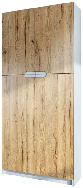 Vladon Büroschrank Logan V1, Aktenschrank mit 5 Fächern und 4 Türen, Weiß matt/Eiche Natur (82 x 185 x 37 cm)