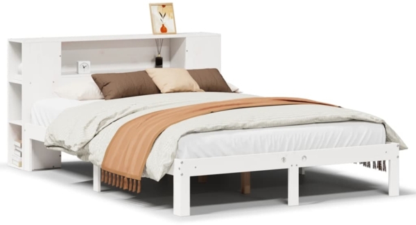 vidaXL Massivholzbett mit Regal ohne Matratze Weiß 135x190 cm Kiefer 3322510