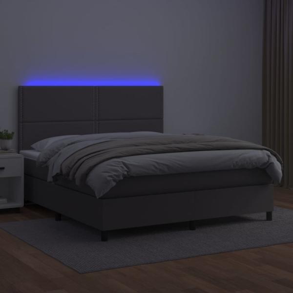 vidaXL Boxspringbett mit Matratze und LED-Beleuchtung, Kunstleder grau, 180x200 cm Bild 3