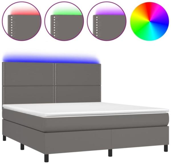 vidaXL Boxspringbett mit Matratze und LED-Beleuchtung, Kunstleder grau, 180x200 cm Bild 7