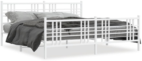 vidaXL Bettgestell mit Kopf- und Fußteil Metall Weiß 193x203 cm 376397