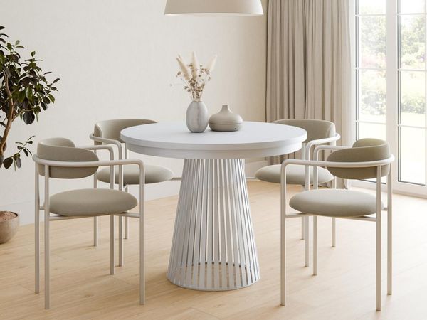 Compleo Esstisch rund Ausziehbar Ø: 120 cm oder Ø: 100 cm, Modern Esstisch mit Lamellen, DAST