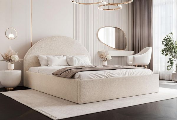 Compleo Polsterbett Designer Polterbett CLARA, mit Stauraum, Glamour-Bett, Elegant, Bett mit halbrückigem Kopfteil, Elegant design