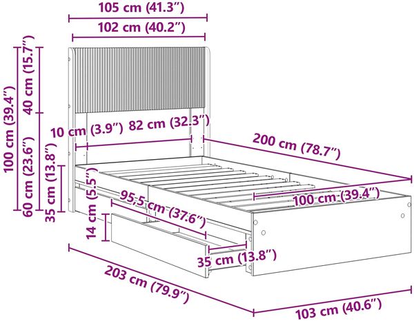 vidaXL Bettgestell mit Stauraum und Kopfteil Geräucherte Eiche 3414411 Bild 11