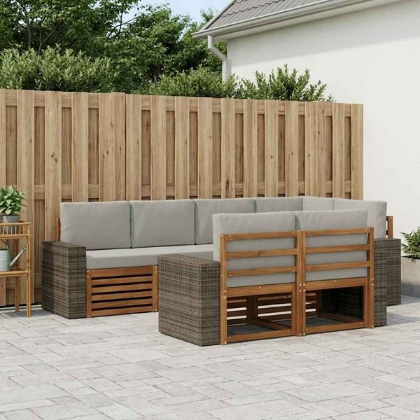 vidaXL Ecksofa Set mit Kissen 7 pcs Natürlich und Hellgrau 3384487